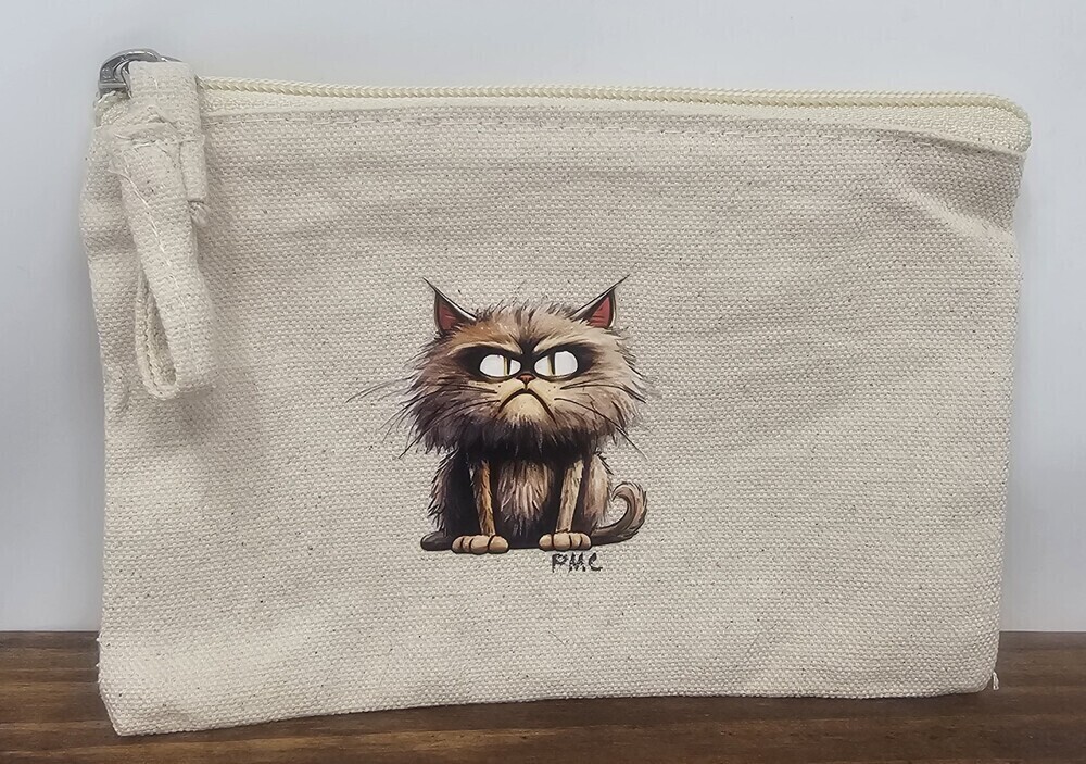 New Grumpy Cat Beige Canvas Zipper Bag Coin Purse Cosmetic Pouch